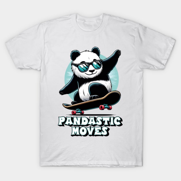 Cool panda with sunglasses on skateboard – "Pandastic Moves" T-Shirt by Infinitee Shirts